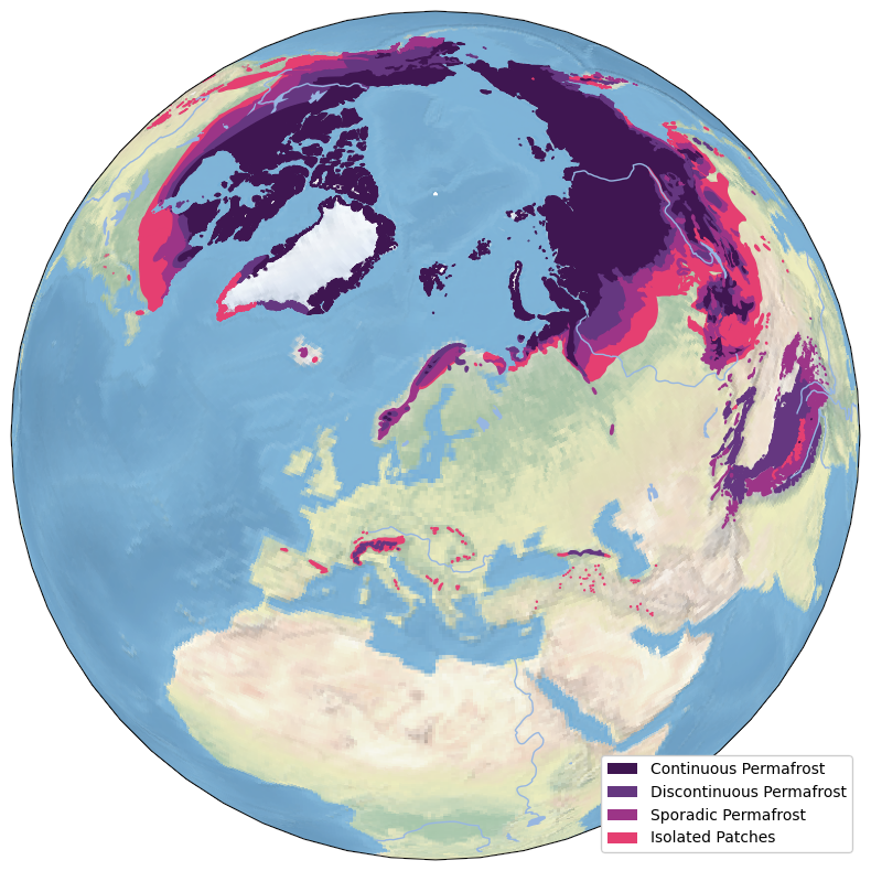 Distribution of permafrost in the northern hemisphere. (Visualisation based on data from NSICD)